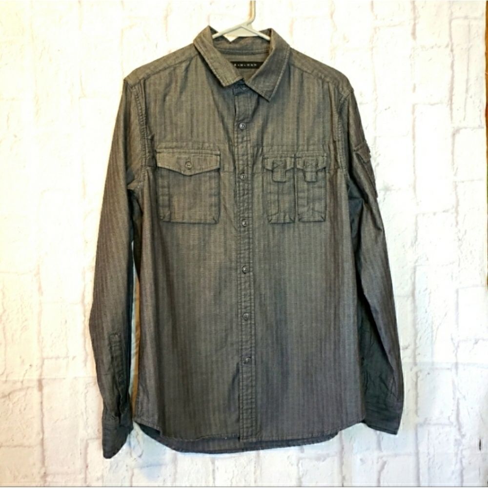 SEAN JOHN Herringbone Cotton Long-sleeved Button-down Shirt Medium